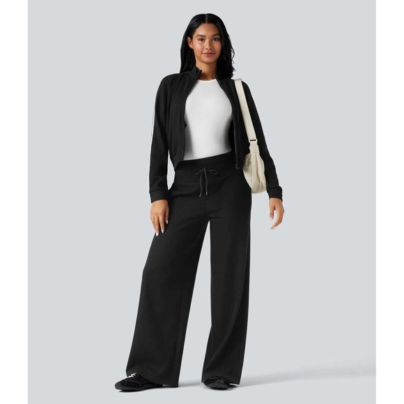 HALARA Pants - Halara Ribbed Knit Tummy Control Wide Leg Pants Pockets Black NWT XL Petite